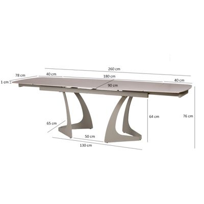 Table extensible 180 à 260 cm en céramique gris pieds taupe - VALMONT