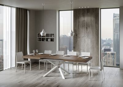 Table Extensible 180/284X90 Cm Volantis Noyer Pieds Blancs