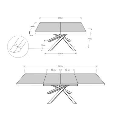 Table Extensible 180/284X90 Cm Volantis Noyer Pieds Blancs
