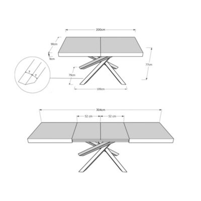 Table Extensible 200/304X90 Cm Volantis Pieds Noyer Multicolore 4/A