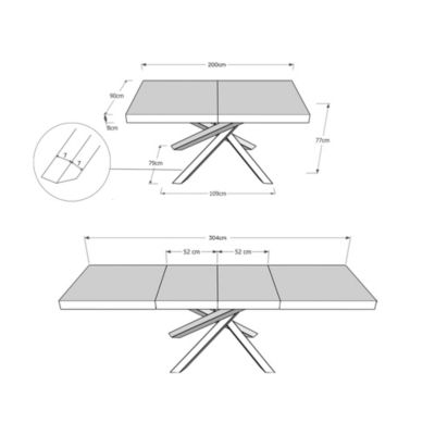 Table Extensible 200/304X90 Cm Volantis Premium Gris Tourterelle Pieds Anthracite