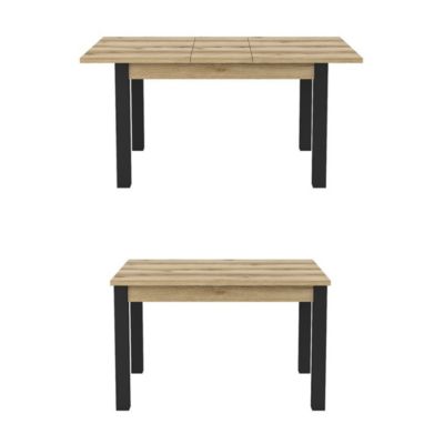 Table extensible 8 personnes pour salle à manger Collection DARWIN. Plateau chene clair. Pieds noirs