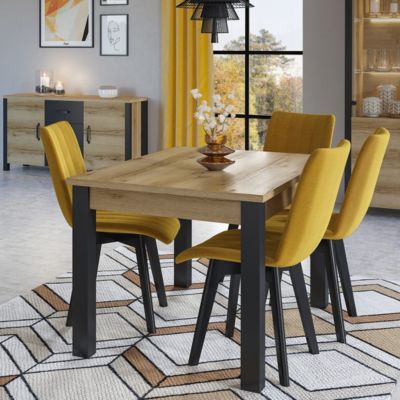 Table extensible 8 personnes pour salle à manger Collection DARWIN. Plateau chene clair. Pieds noirs