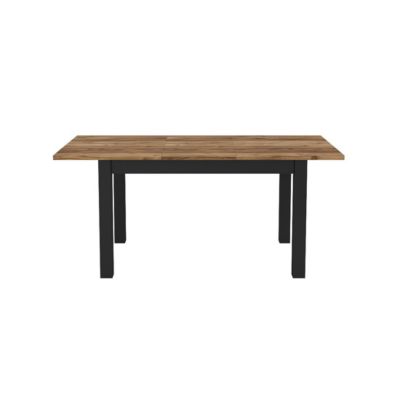 Table extensible 8 personnes pour salle à manger Collection DARWIN. Plateau effet épicéa. Pieds noirs
