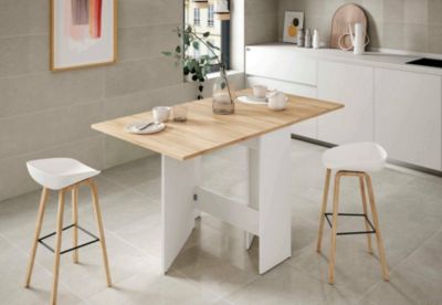 Table extensible Arid, Table à manger pliante avec plateau rabattable, Table d'appoint pliable, 31x77h78 cm, Blanc et Chêne