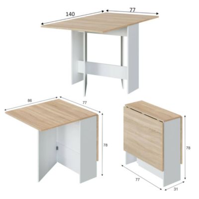 Table extensible Arid, Table à manger pliante avec plateau rabattable, Table d'appoint pliable, 31x77h78 cm, Blanc et Chêne