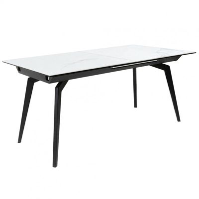 Table extensible céramique blanc 160-210 cm et métal noir - CAMILIA