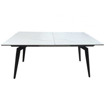 Table extensible céramique blanc 160-210 cm et métal noir - CAMILIA