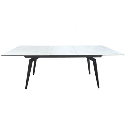 Table extensible céramique blanc 160-210 cm et métal noir - CAMILIA