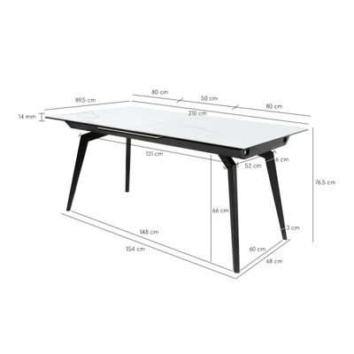 Table extensible céramique blanc 160-210 cm et métal noir - CAMILIA