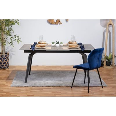 Table extensible céramique gris 160-210 cm et métal noir - CAMILIA