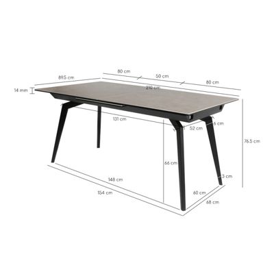 Table extensible céramique gris 160-210 cm et métal noir - CAMILIA