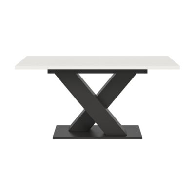 Table extensible CAPTURE  Pied design en X  Structure gris foncé et plateau blanc  150 à 190 cm
