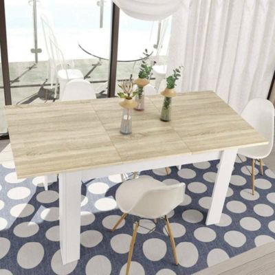 Table extensible Dalice, Console extensible pour salle à manger, Table ouvrant avec rallonge, 140/190x90h78 cm, Chêne et Blanc