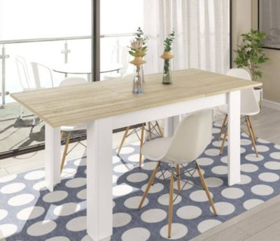 Table extensible Dalice, Console extensible pour salle à manger, Table ouvrant avec rallonge, 140/190x90h78 cm, Chêne et Blanc