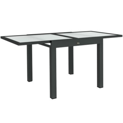 Table extensible de jardin grande taille dim. 160 x 80 x 75 cm alu métal époxy anthracite plateau verre trempé transparent