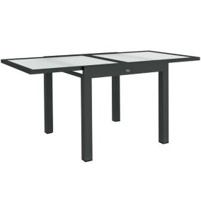 Table extensible de jardin grande taille dim. 160 x 80 x 75 cm alu métal époxy anthracite plateau verre trempé transparent