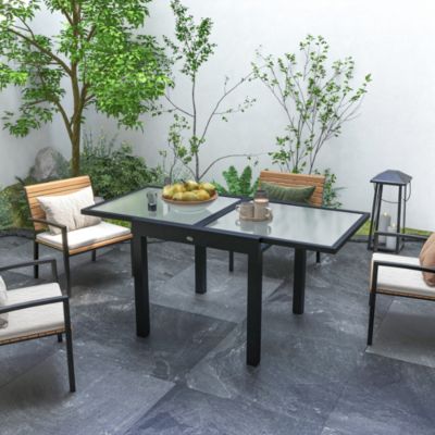 Table extensible de jardin grande taille dim. 160 x 80 x 75 cm alu métal époxy anthracite plateau verre trempé transparent
