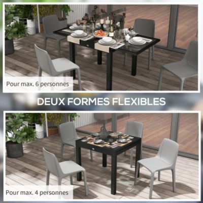 Table extensible de jardin grande taille dim. 160 x 80 x 75 cm alu métal époxy anthracite plateau verre trempé transparent