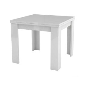 Table extensible Dlirol, Console auxiliaire de cuisine, Table extensible, 100% Made in Italy, 90x90h75 cm, Blanc brillant