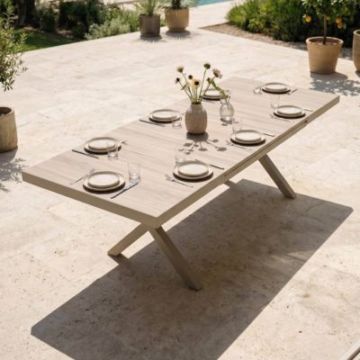 Table extensible en aluminium et céramique 10 places crème Tivoli  Oviala