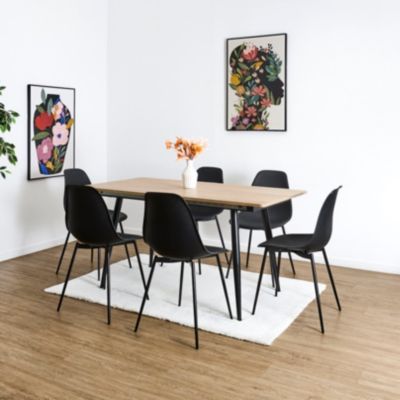 Table Extensible - HOME DECO FACTORY - LOKA - Effet Bois - Pieds Métalliques - Marron et Noir
