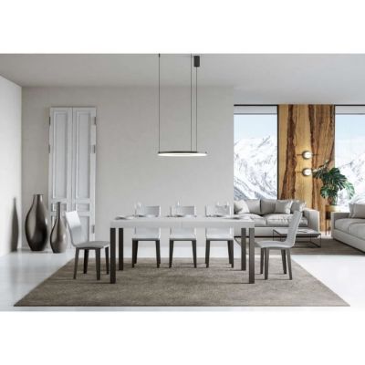 Table extensible - ITAMOBY - Everyday - Dessus frêne blanc - Cadre anthracite - Extensible jusqu'à 264 cm