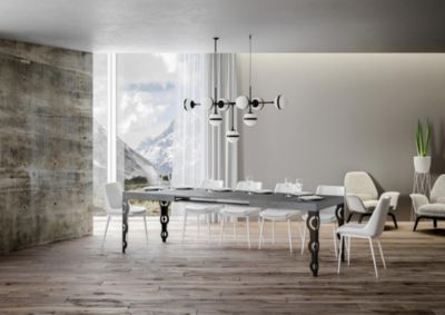 Table Extensible Karamay 140/224X80Cm Pieds Béton Anthracite