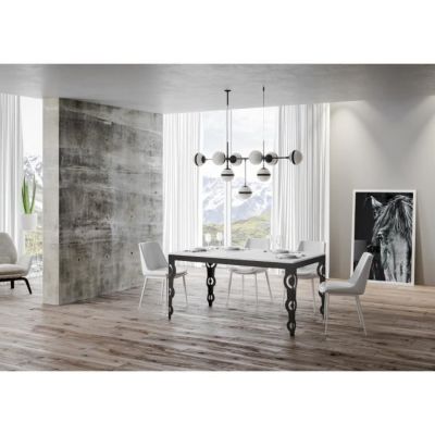 Table extensible Karamay Evolution - Dessus en Frêne Blanc - 90x120 cm (224 cm allongée) - Cadre Anthracite
