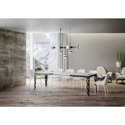 Table extensible Karamay Evolution - Dessus en Frêne Blanc - 90x120 cm (224 cm allongée) - Cadre Anthracite