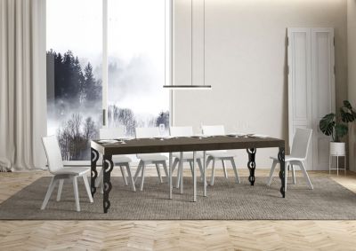 Table Extensible Karamay Premium 90/246X90 Cm En Gris Tourterelle Avec Pieds Anthracite