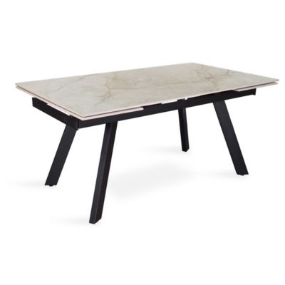 Table extensible LAROS  160 à 240 cm  Plateau en pierre marbré beige  Structure métal  Design haut de gamme