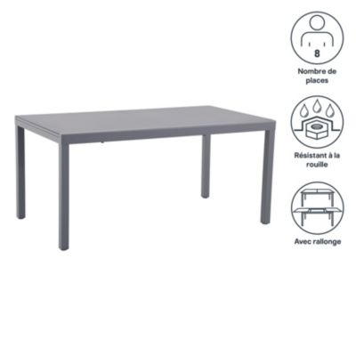 Table extensible Moorea GoodHome aluminium et verre trempé mat gris acier L.240 x l.89.5 x H.75cm