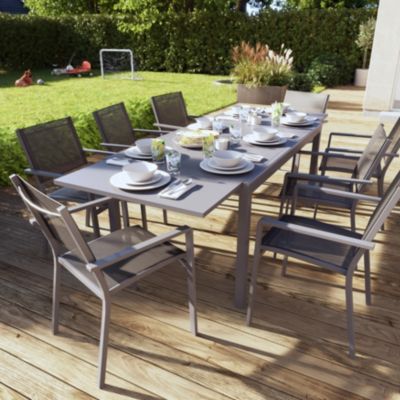 Table extensible Moorea GoodHome aluminium et verre trempé mat gris acier L.240 x l.89.5 x H.75cm