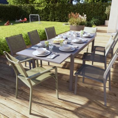 Table extensible Moorea GoodHome aluminium et verre trempé mat gris acier L.240 x l.89.5 x H.75cm
