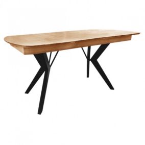 Table extensible plateau et piètement chêne massif 160-210 cm - NOLY