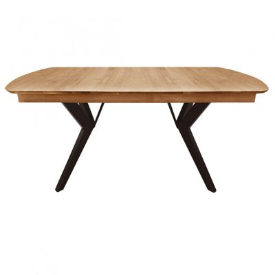 Table extensible plateau et piètement chêne massif 160-210 cm - NOLY