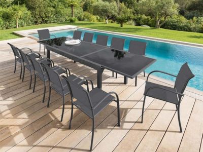 Table extensible rectangulaire en verre Piazza 6/10 places Gris anthracite - Hespéride