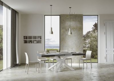 Table Extensible Volantis 140/400X90 Cm Pieds Béton Blanc