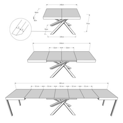 Table Extensible Volantis 140/400X90 Cm Pieds Béton Blanc
