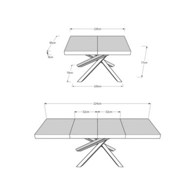 Table Extensible Volantis Premium Grise Tourterelle 120/224X90 Cm Avec Pieds Anthracite