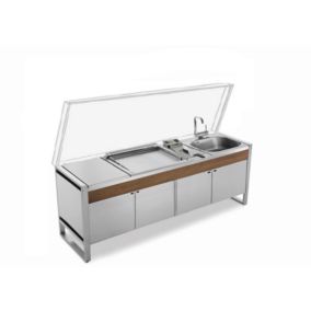 Table Fermée OASI 205C + Plancha OASI 55 Lisse + Friteuse + Evier + Mitigeur Pliable