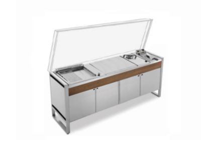 Table Fermée OASI 205C + Plancha OASI 55 Lisse Rainurée + Feu Gaz + Friteuse