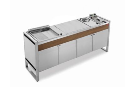 Table Fermée OASI 205C + Plancha OASI 55 Lisse Rainurée + Feu Gaz + Friteuse