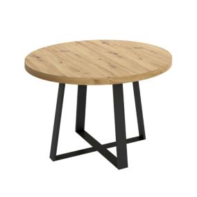 Table fixe Carone, Table à manger polyvalente, Table ronde de cuisine ou de salle à manger, 120x120h75 cm, Chêne Nodi