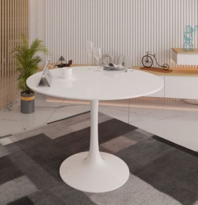 Table fixe Dpavard, Table de cuisine ronde, Table de salle à manger, Table avec plateau polyvalent, 100x100h75 cm, Blanc