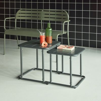 Table gigogne extérieure carrée en acier 45cm kaki - Amélia