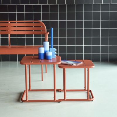 Table gigogne extérieure carrée en acier 45cm terracotta - Amélia