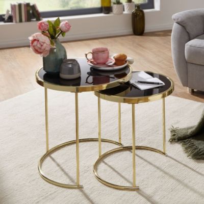 Table gigogne lot de 2 Verre / Métal Table basse Rond Table d'appoint FineBuy