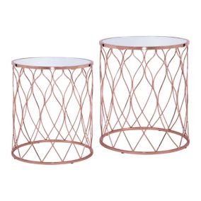 Table gigogne ronde verre cuivre  40/45 cm set 2 tables d'appoint WOMO-DESIGN